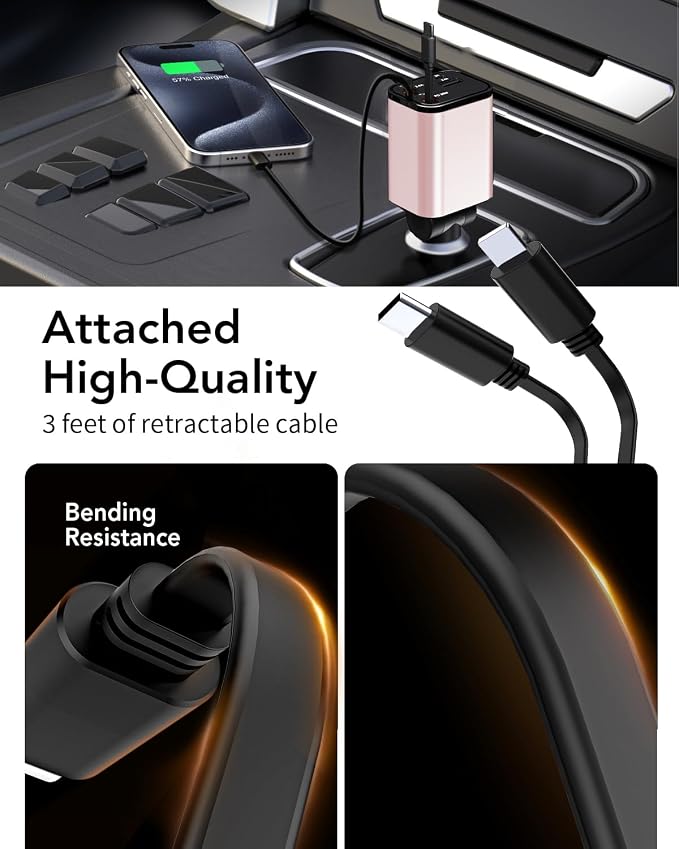 Retractable Car Charger, 4 in 1 Fast Car Phone Charger 69W, 2 Retractable - Image 6