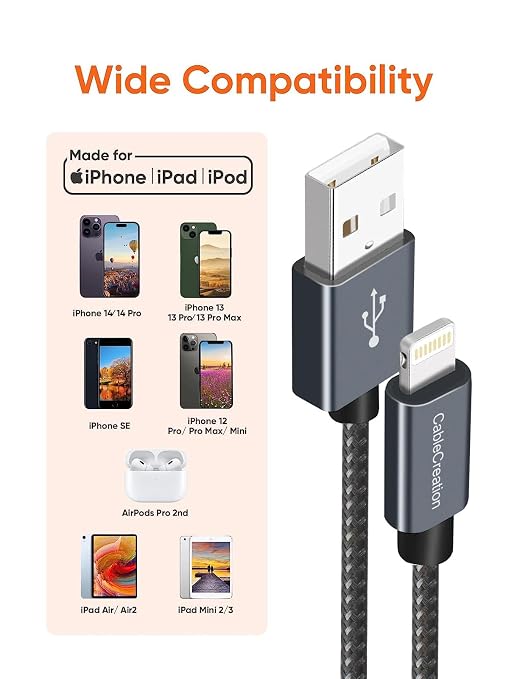 CableCreation Short iPhone Charger Cable 0.5FT/0.15m, USB A to Lightning Cable - Image 6
