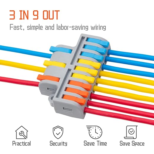 5Pcs Lever Wire Connectors, 3 in 9 Out Quick Wiring Cable Electrical Connector - Image 2