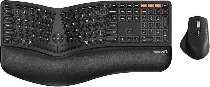 ProtoArc Ergonomic Wireless Keyboard Mouse, EKM01 Plus Full Size Ergo Bluetooth by ProtoArc