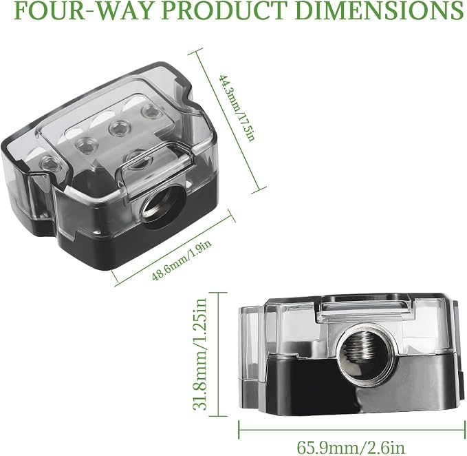 BOJACK 4 Way Power Distribution Connecting Block 1x0/2/4 Gauge Input 2x4/8 - Image 2