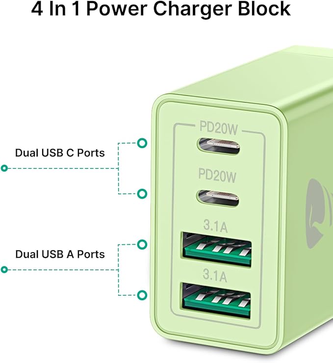 USB C Wall Charger 2-Pack, 40W 4-Port USB C Charger Block PD Power Delivery - Image 2