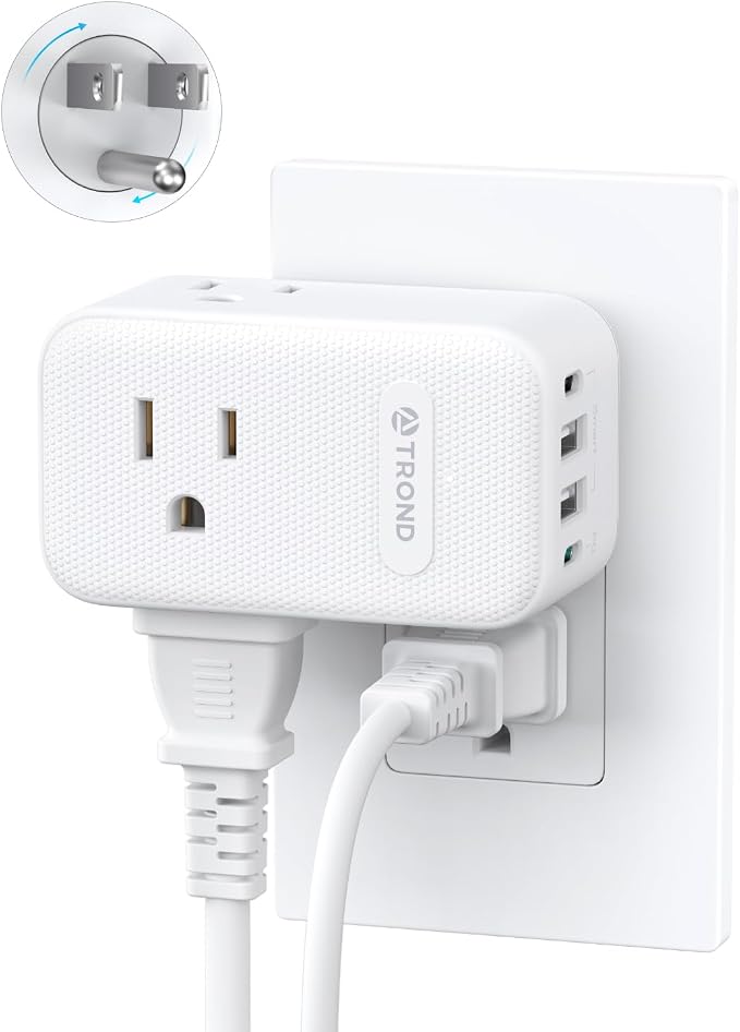 TROND Outlet Extender with 360 Rotating Plug, 3 AC Outlet Splitter with PD 20W by TRONDOfficial