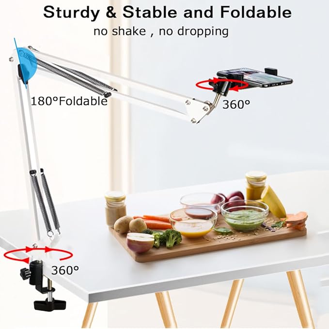 Overhead Tripod Mount for Camera Webcam Ring Light, Over Head Articulating Arm - Image 2