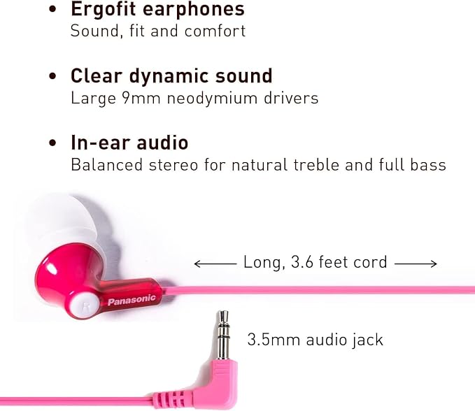 Panasonic ErgoFit Wired Earbuds, 3.5mm Jack In-Ear Headphones Wired - Image 2