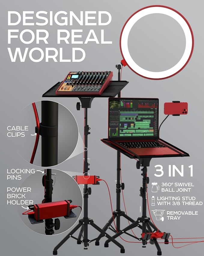 Projector Tripod Stand, Height Adjustable 27" to 62" & Floor Projector Stand - Image 2