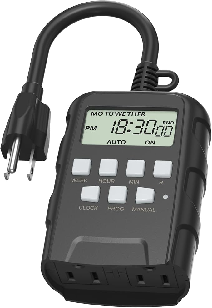 BN-LINK 7 Day Outdoor Heavy Duty Digital Programmable Timer, Dual Outlet by BN-LINK