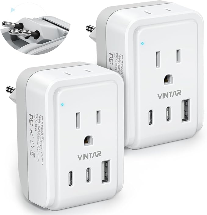 2 Pack Switzerland Travel Plug Adapter, VINTAR Foldable Type J Adapter by VINTAR