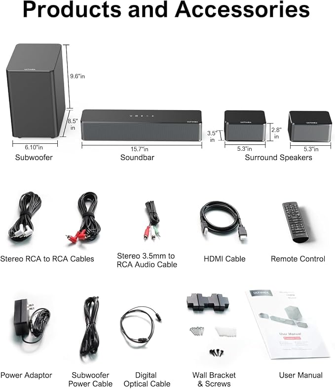 ULTIMEA 5.1 Sound Bar for Smart TV, Virtual Surround Sound System for TV - Image 9