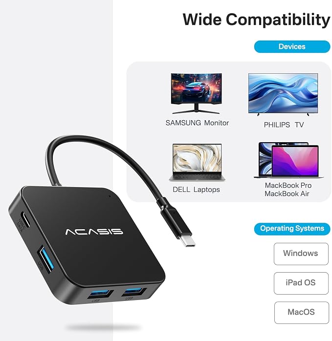 ACASIS USB C Hub 10Gbps, 100W Power Delivery, USB A3.2 Data Port, USB C to HDMI - Image 6