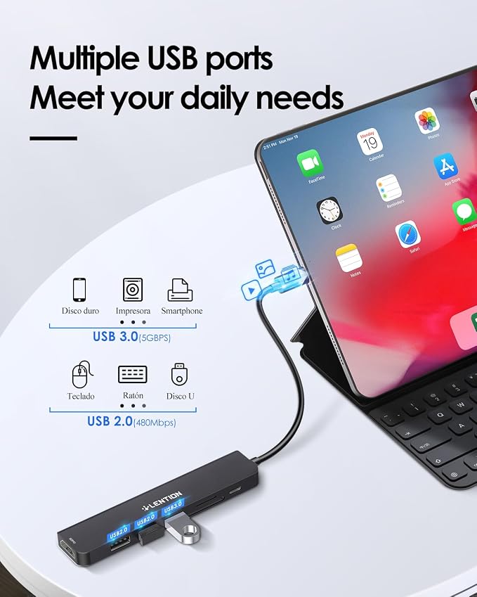 LENTION USB C Hub with 100W Charging, 4K@60Hz HDMI, Dual Card Reader, USB 3.0 & - Image 4