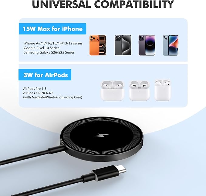 2-Pack 15W Magnetic Wireless Charger: Qi2 Fast Charging Pad - Image 3