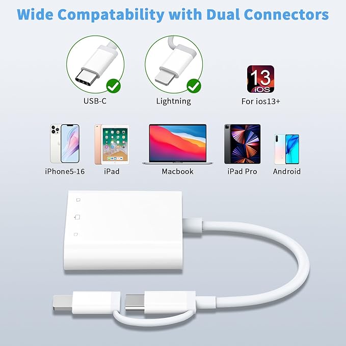 SD Card Reader for iPhone iPad Mac, Lightning & USB-C Dual Interface Memory - Image 2