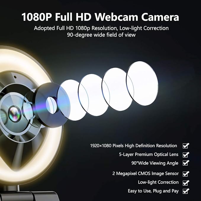 JIGA Streaming Webcam with Dual Microphone 1080P Adjustable Right Light Pro Web - Image 3