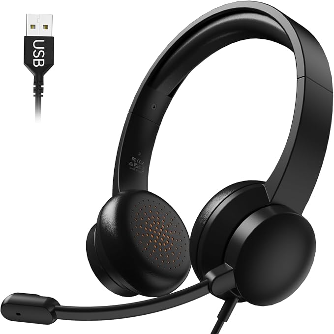 USB Headset with Microphone for PC, Wired Headphones with Mic USB Headsets with by Masajoy