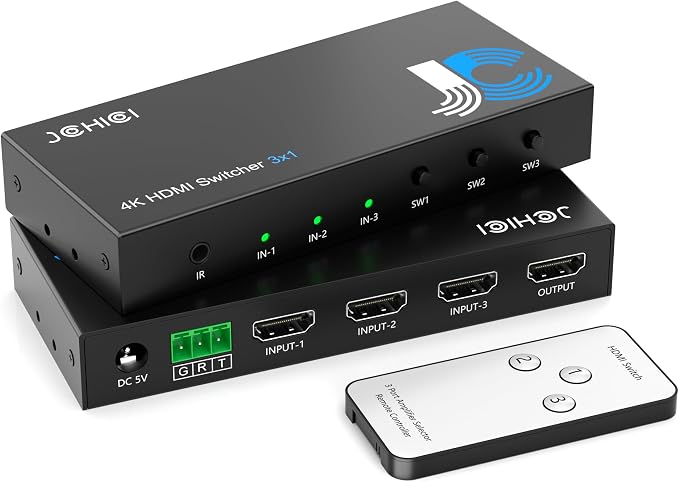 HDMI Switch 3 in 1 Out 4K@60Hz, 3 Ports HDMI Switcher Selector by JCHICI