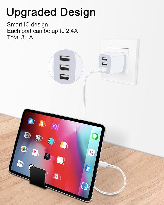 Wall Charger, USB Charger Adapter, 3.1A/3Pack Muti Port Fast Charging Station - Image 5