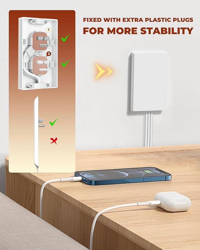 Saker Outlet Concealer Power Strip, 8ft Ultra-Thin Extension Cord - Image 4