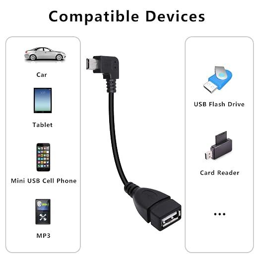 90 Degree Mini USB to USB A OTG Adapter Cable 5.5in Right Angle Mini USB 5-Pin - Image 4