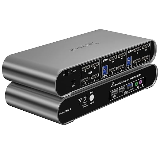 2 Port DP USB 3.0 Automatic KVM Switch Quad Monitor Two Computers Four by Terived