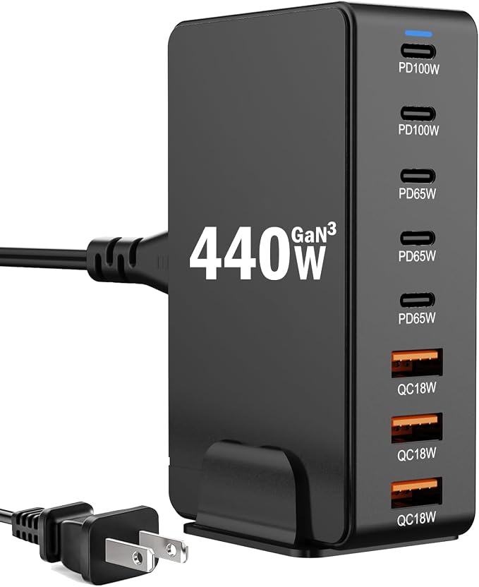 USB C Charger Block Charging Station 440W GAN3, 100W Laptop Charger Multi Port by JoliCeli