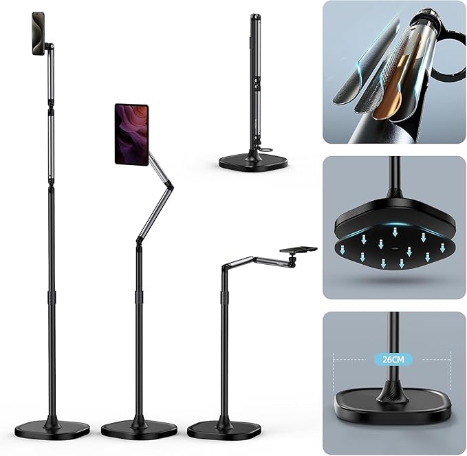 TELESIN° Magnetic Phone Tablet Floor Stand, Aluminum Alloy Phone Holder Stand by telesin