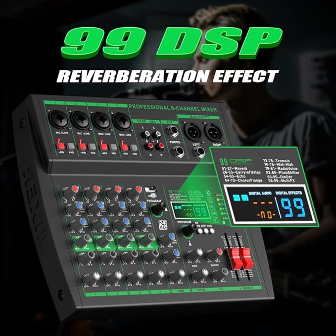 MW-6 black 6-Channel Professional DJ Audio Mixer Portable Controller Mixer - Image 5