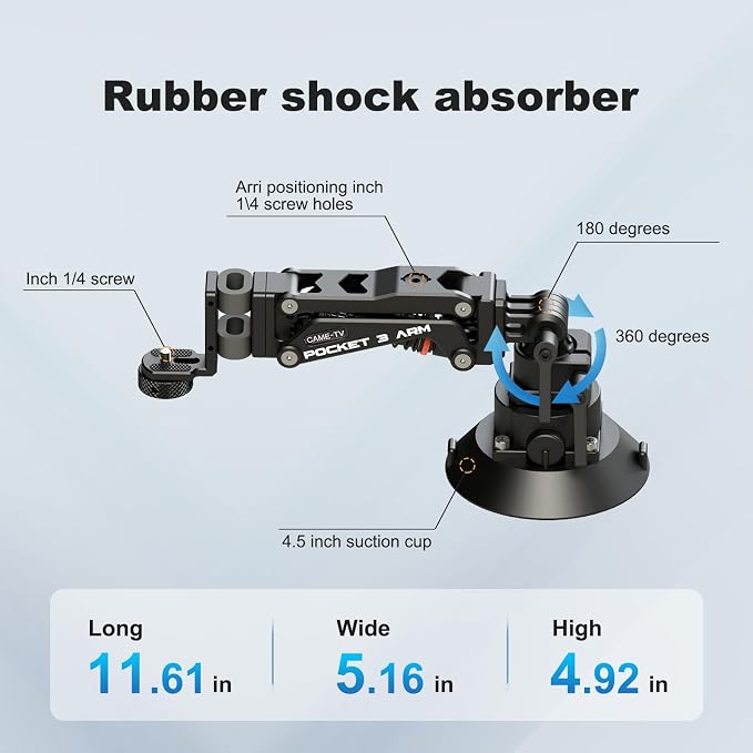 Came-TV Camera Suction Mount Suction, Pocket 3, Cup Camera Mount, 1/4" Mounting - Image 3