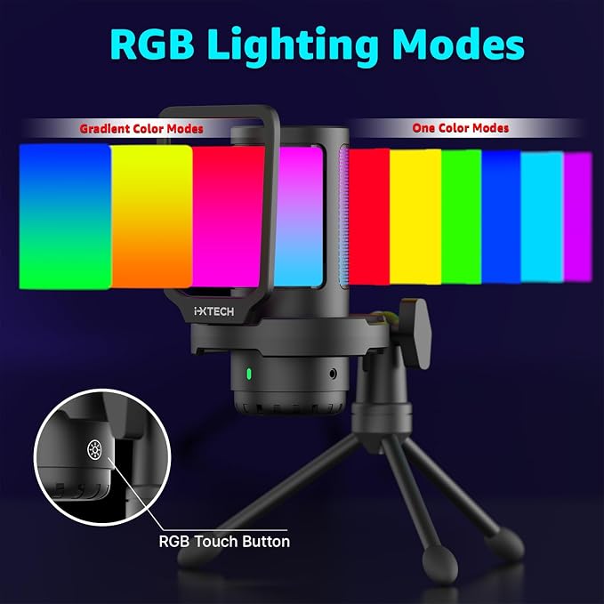 IXTECH USB Gaming Microphone for PC, RGB Condenser Microphone - Image 8
