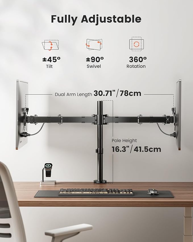 ErGear Dual Monitor Stand, Heavy Duty Adjustable Monitor Desk Mount - Image 5
