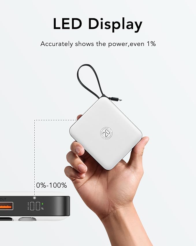 VRURC Portable Charger with Built-in 4 Cables, 10000mAh Battery Pack PD 20W - Image 8