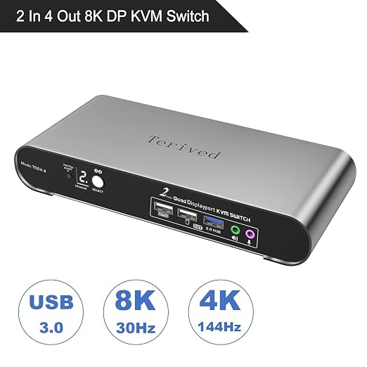 2 Port DP USB 3.0 Automatic KVM Switch Quad Monitor Two Computers Four - Image 2