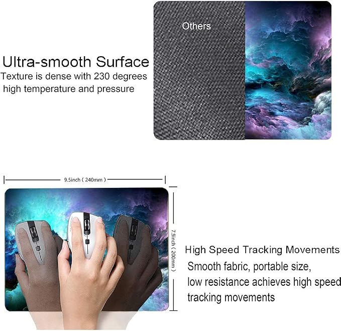 Rainbow Cloud Mouse Pad, Modern Pretty Space Gaming Mouse Mat - Image 3