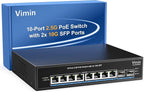 8 Port 2.5G PoE Switch Unmanaged, VIMIN 10x 2.5G Base-T PoE Switch, 2X 10G SFP by Vimin