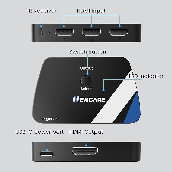 NEWCARE 8K HDMI Switch 3 in 1 Out, HDMI 2.1 Switch - Image 8