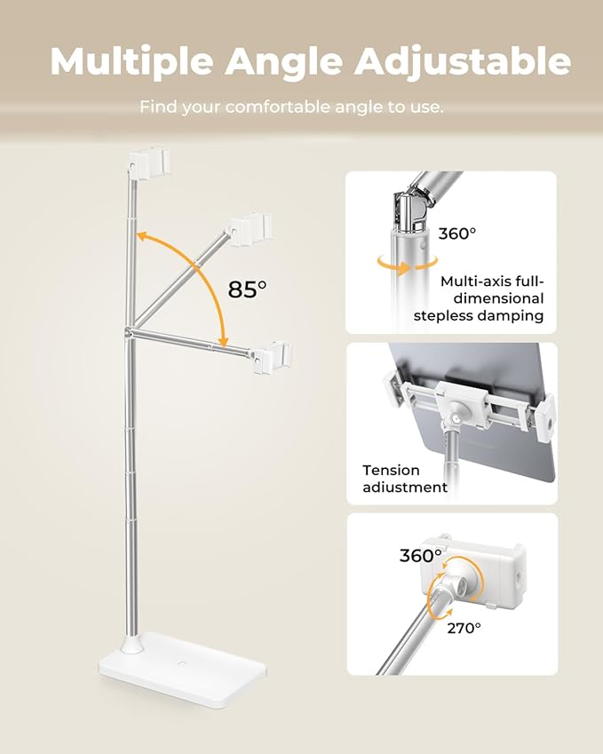 Extended Tablet Floor Stand, 360 Rotating Adjustable iPad Floor Holder - Image 3