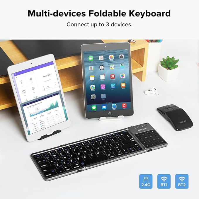 DeLUX Foldable Keyboard with Touchpad and Numeric Keypad, 2.4G Wireless and - Image 4