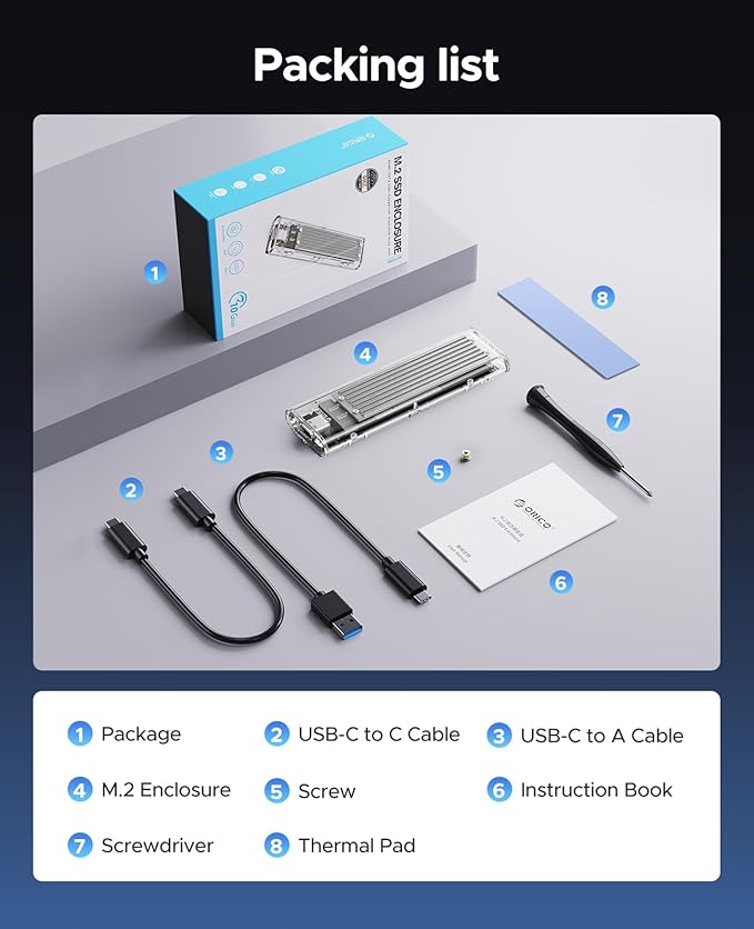 ORICO M.2 NVMe SSD Enclosure, USB 3.2 Gen 2, Transparent External Solid State - Image 7