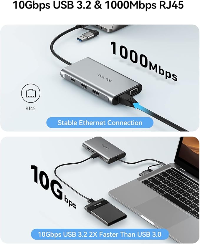 USB Docking Station Dual Monitor, GIISSMO 9-in-1 USB A 3.0 / USB C Docking - Image 5
