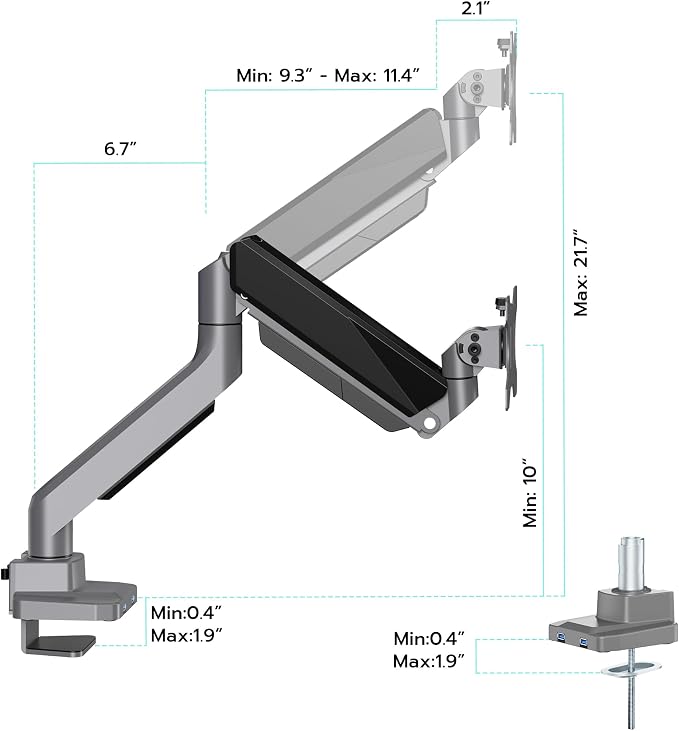 ARES WING Single Monitor Arm, Heavy Duty Adjustable Monitor Arm - Image 2