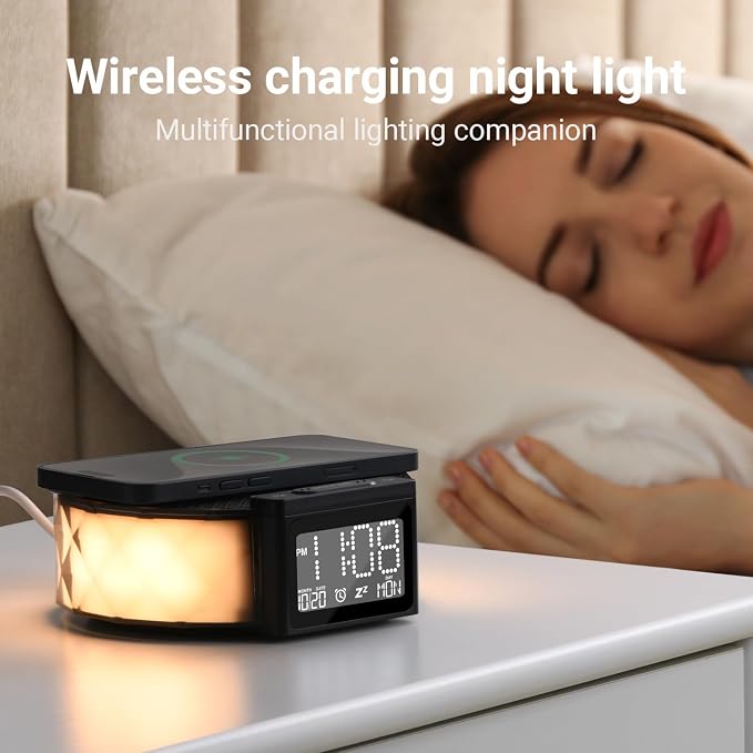 Alarm Clock with Fast Wireless Charging 15W, Digital Alarm Clock Night Lamp - Image 2
