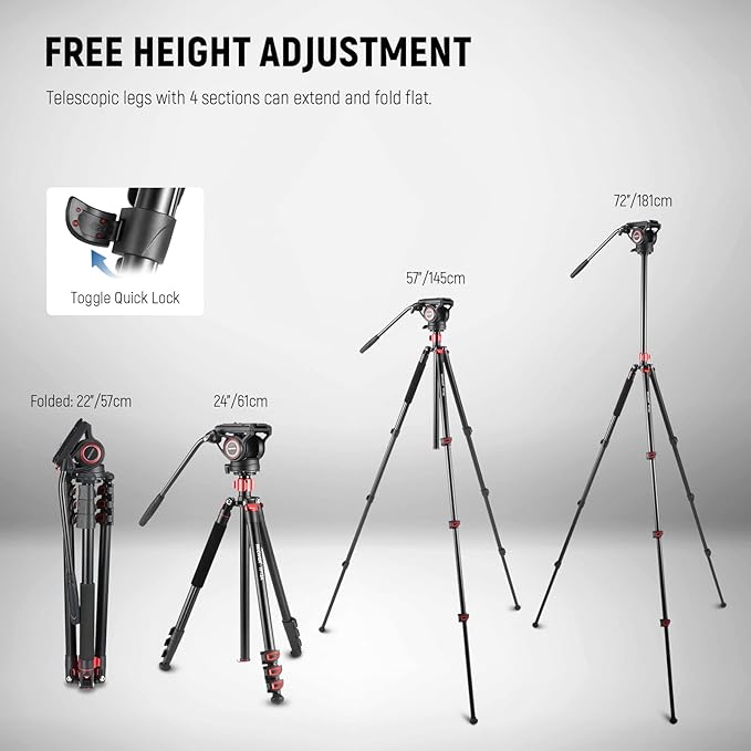 NEEWER 72" Fluid Head Video Tripod Monopod, Aluminum Alloy QR Plate Compatible - Image 4