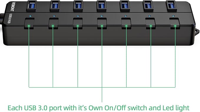 VEMONT USB hub, Computer Peripheral Equipment 7-Port USB 3.0 hub - Image 5