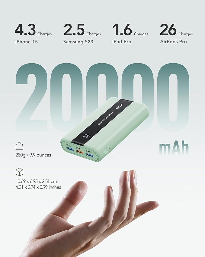 VRURC Power Bank, 20000mAh Portable Charger Fast Charging, Compact Travel - Image 4