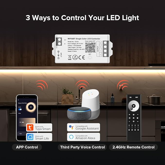 BTF-LIGHTING C01W Monochrome PWM 2PIN LED Strip Dim Brightness 2.4GHz Tuya WiFi - Image 2