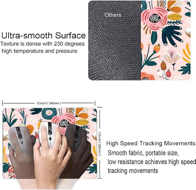 Pink Cute Flower Mouse Pad, Floarl Mouse Pad Custom Design, Square Waterproof - Image 3