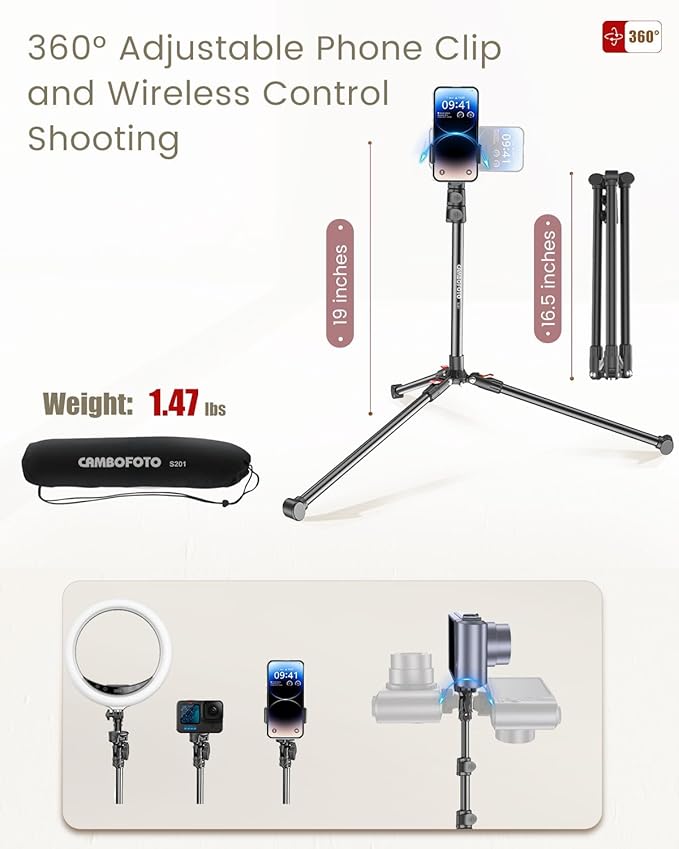 87" Phone Tripod, Overhead Flexible Tall Tripod Stand - Image 6