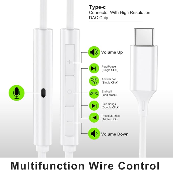 USB C Wired Earbuds Ear Buds for iPhone 17/16/15 Pro Max USB C Headphones for - Image 5