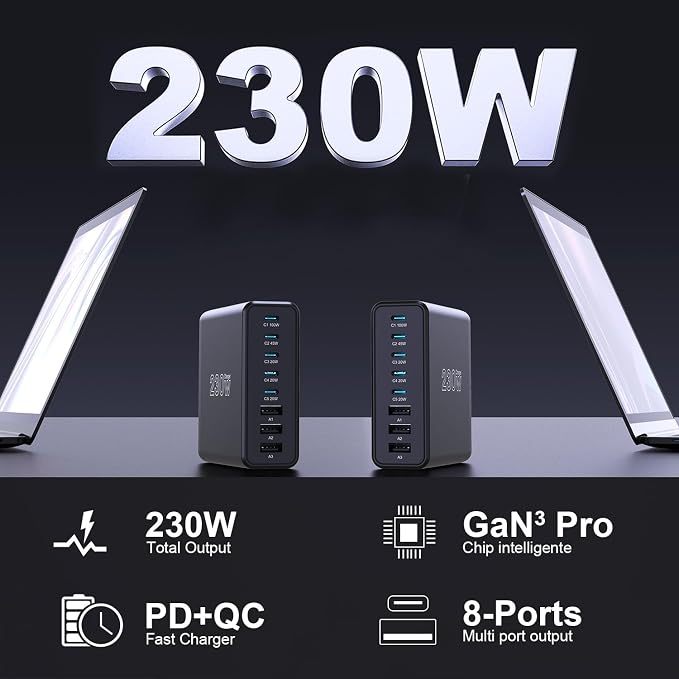 230W USB C Charging Station, Graaci Compact 8 Ports GaN Desktop Charger - Image 2