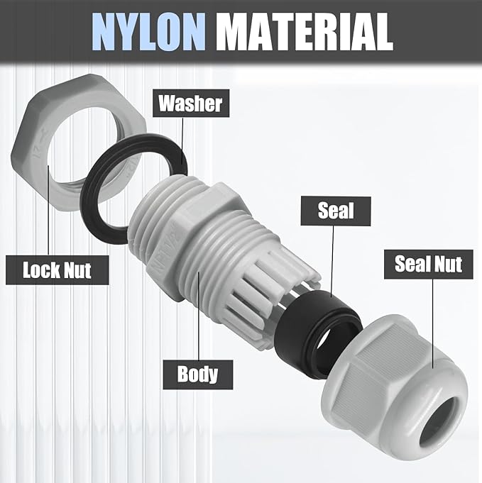 12 Pcs 1/2" NPT Nylon Cable Glands - Image 3